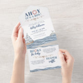 Invitation Tout En Un Baby shower Nautical Boy (Déchirure)