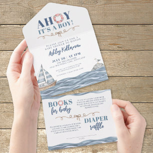 Invitation Tout En Un Baby shower Nautical Boy