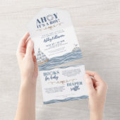 Invitation Tout En Un Baby shower Nautical Ocean Boy (Déchirure)