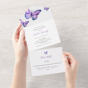 Invitation Tout En Un Baby shower papillon Élégant minimaliste simple