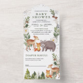 Invitation Tout En Un Baby shower Rustique Bois Forêt Cute Animaux (À l'intérieur)