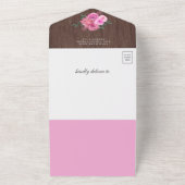 Invitation Tout En Un Baby shower Rustique de filles à ballons rose bois (Dehors)