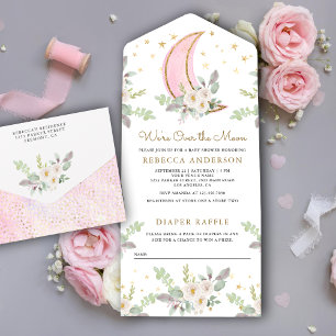 Invitation Tout En Un Baby Shower Rustique Fleurs Rose Pâle et Ivoire po