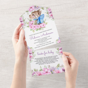 Invitation Tout En Un Baby Shower Rustique Mignon Douce Petite Chatte