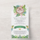 Invitation Tout En Un Baby shower rustique Tropical Jungle Cute Hedgehog (À l'intérieur)