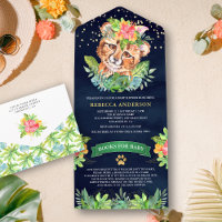 Baby Shower Safari Jungle Tropical Navy Tacheté