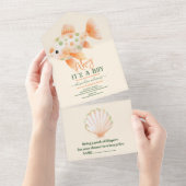 Invitation Tout En Un Baby shower sous-marin d'aquarelle enchanteur (Déchirure)