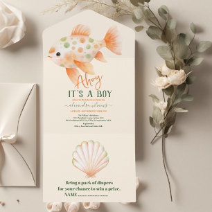 Invitation Tout En Un Baby shower sous-marin d'aquarelle enchanteur