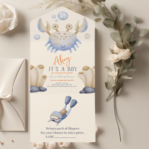 Invitation Tout En Un Baby shower sous-marin d'aquarelle enchanteur