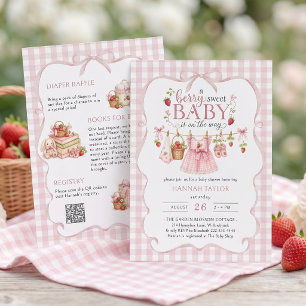 Invitation Tout en Un Baby Shower Sucré aux Fraises et aux Ba