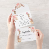 Invitation Tout En Un Baby shower teddy pampas fleurs diaper tombole (Déchirure)