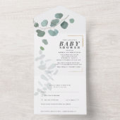 Invitation Tout En Un Baby shower vert moderne Eucalyptus (À l'intérieur)
