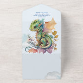 Invitation Tout En Un Baby shower Whimsical Blue Turquoise Dragon (Dehors)