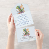 Invitation Tout En Un Baby shower Whimsical Blue Turquoise Dragon (Déchirure)
