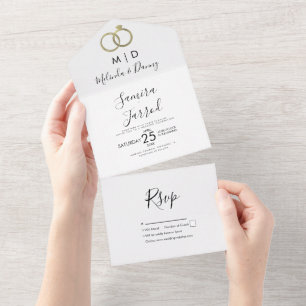 Invitation Tout En Un Bague moderne en feuille d'or fausse pour mariage