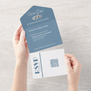 Invitation Tout En Un Bagues bleu vert et Blancs Mariage -