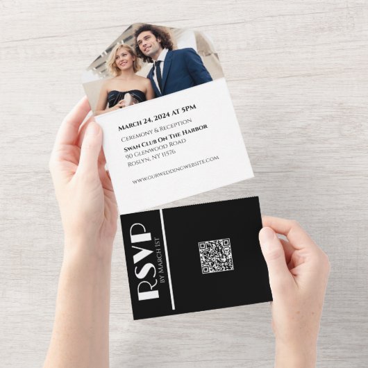 Invitation Tout En Un Bagues de Mariage d'affaires blanches et noires-Ph (Déchirure)