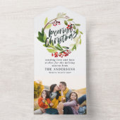 Invitation Tout En Un Baies d'aquarelle et verdure Vacances Wreath (À l'intérieur)