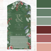 Invitation Tout En Un Baies de pin d'hiver vertes Dîner Eucalyptus
