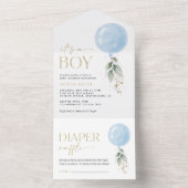 Invitation Tout En Un Balcon Bleu, Eucalyptus, Verdure, Baby shower (À l'intérieur)