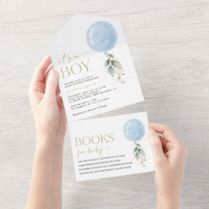 Invitation Tout En Un Balcon Bleu, Eucalyptus, Verdure, Baby shower