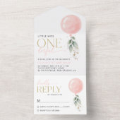 Invitation Tout En Un Balcon rose, Eucalyptus, Verdure, Premier Annivers (À l'intérieur)