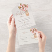 Invitation Tout En Un Ballons d'ours rose or Baby shower fille (Déchirure)