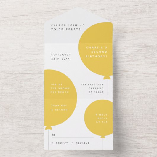 Invitation Tout En Un Ballotte d'anniversaire Mustard Jaune Parti Scandi (À l'intérieur)