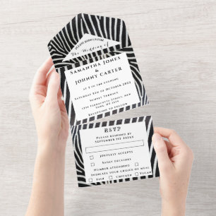 Invitation Tout En Un Bandes noires et blanches Zebra Mariage animal