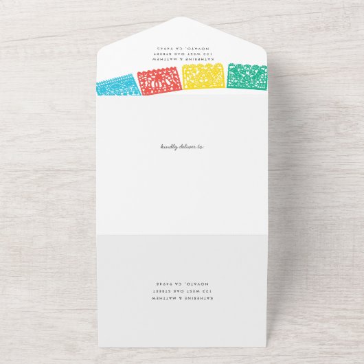 Invitation Tout En Un Bannière Mariage Papel Picado moderne (Dehors)