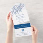 Invitation Tout En Un Bar Harbour Elegant Marine QR Mariage (Déchirure)