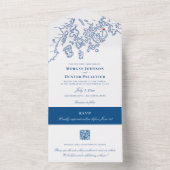 Invitation Tout En Un Bar Harbour Elegant Marine QR Mariage (À l'intérieur)