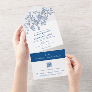 Invitation Tout En Un Bar Harbour Elegant Marine QR Mariage