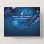 Invitation Tout En Un Bar Mitzvah Blue Galaxy Aquarelle Script d'agate (Verso)