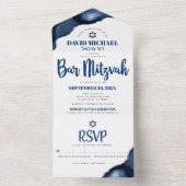 Invitation Tout En Un Bar Mitzvah Bold Modern Navy Blue Agate Script (À l'intérieur)