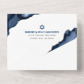 Invitation Tout En Un Bar Mitzvah Bold Modern Navy Blue Agate Script (Verso)