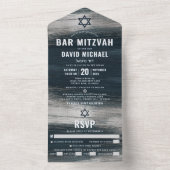 Invitation Tout En Un Bar Mitzvah Bold Moderne Charcoal Grey Silver Foil (À l'intérieur)