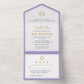 Invitation Tout En Un Bar Mitzvah élégant or violet (À l'intérieur)