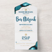 Invitation Tout En Un Bar Mitzvah Gras Moderne Agate Turquoise Écriture (À l'intérieur)