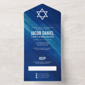 Invitation Tout En Un Bar Mitzvah Grunge bleu moderne (À l'intérieur)
