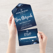 Invitation Tout En Un Bar Mitzvah Modern Navy Blue Ombre Agate Script (Déchirure)