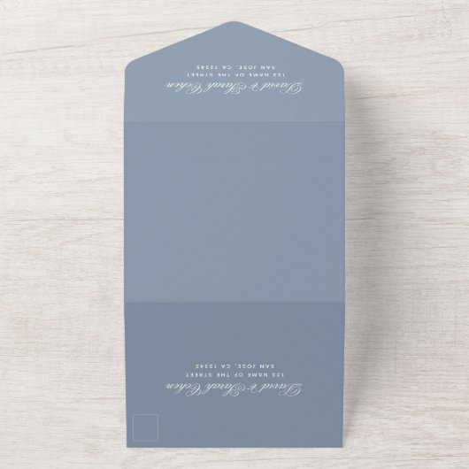 Invitation Tout En Un Bar Mitzvah Moderne Dusty Bleu Simple Blanc Script (Dehors)