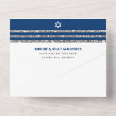 Invitation Tout En Un Bar Mitzvah Tallit Navy Bleu Script Simple Moderne (Verso)