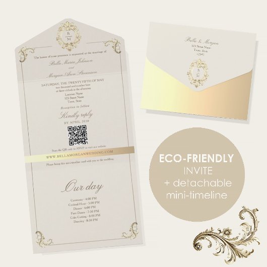 Invitation Tout En Un Baroque Gold All In One Wedding Invite + Timeline