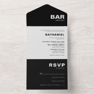 Invitation Tout En Un Barre noire minimaliste Formal élégant Mitzvah