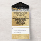 Invitation Tout En Un Bat mitzvah à barres Gold et Black (À l'intérieur)