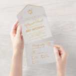 Invitation Tout En Un Bat mitzvah Marbre Faux Gold Star Élégant Script<br><div class="desc">Une invitation élégante et insolite de bat mitzvah blanc et or avec détachable. RSVP. Une fois plié, il ressemble à une enveloppe, avec des places pour l'adresse et pour le timbre à l'extérieur et l'adresse de retour imprimé sur le pli, et il peut être envoyé par la poste. Le RSVP...</div>