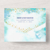 Invitation Tout En Un Bat mitzvah turquoise aquarelle or script girly (Verso)