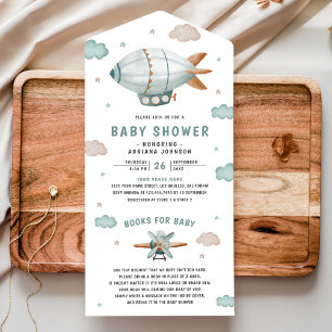 Invitation Tout En Un Bateau aérien Rétro Vintage Baby Shower Mignon