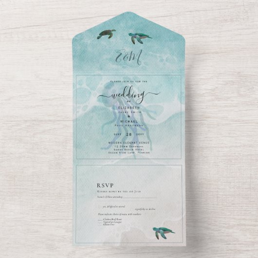 Invitation Tout En Un Beach Sea Turtle Destination Mariage RSVP MENU Tou (À l'intérieur)